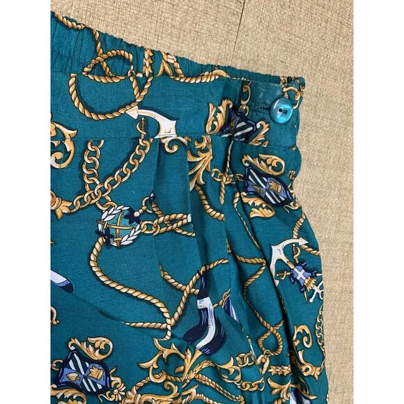vintage Portraits by Northern Isles a line skirt size 12 green gold chain print - Picture 8 of 9